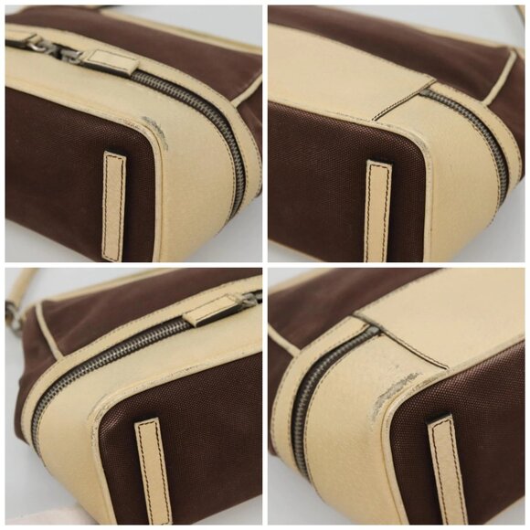 PRADA Shoulder Bag Canvas Leather Brown Silver Auth bs26588 - Picture 14 of 16